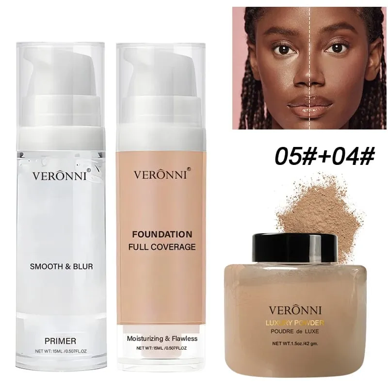 3-Piece Beginner Face Makeup Kit-Matte Waterproof Foundation Hydrating Primer Oil-Control Loose Powder Full Coverage Concealer — image 9