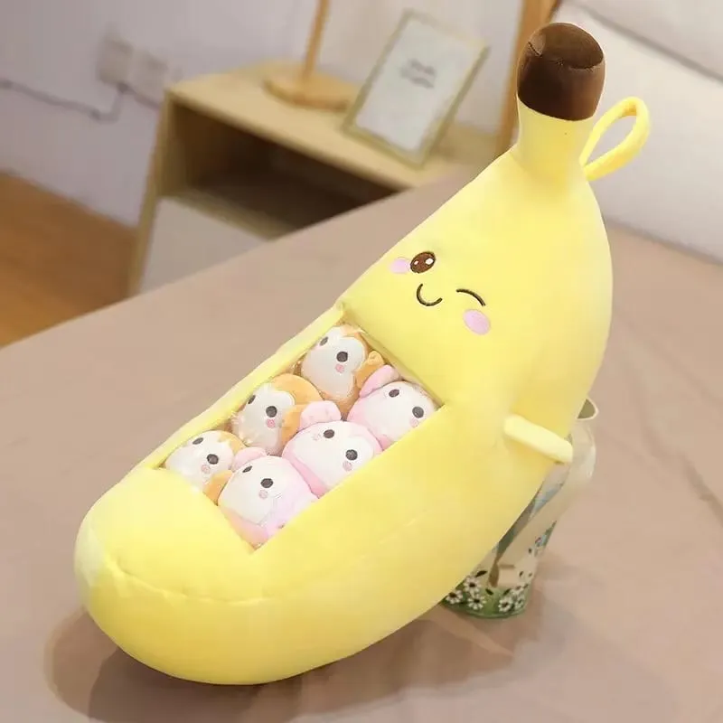 Six Small Toys Inside Cute Cartoon Fruit Plush Pillow Soft Stuffed Sofa Cushion Homdecor Pillow Backrest Children's Gift