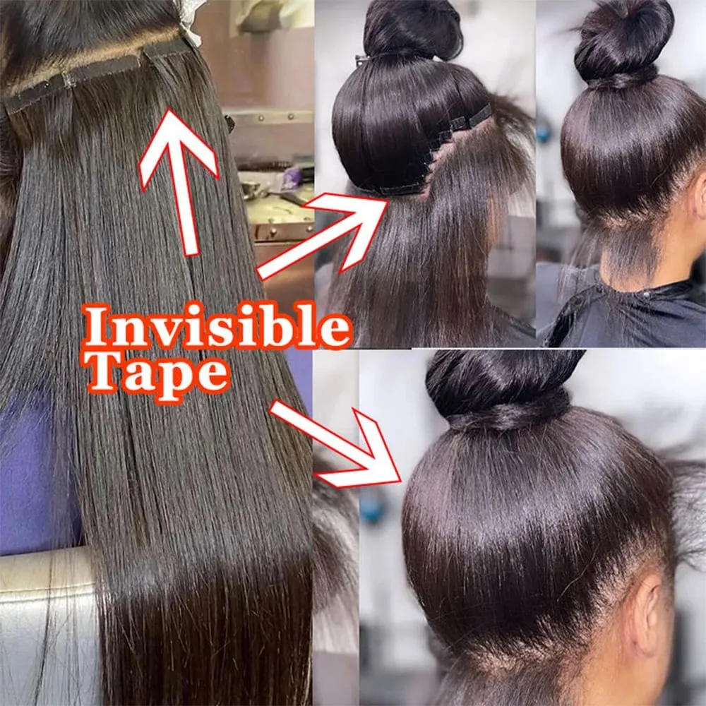 Tape In Real Human Hair Extensions Straight 18 24 Inch 1B Natural Black 50g/pack Color Invisible Seamless Skin PU Weft Tape Ins Extension For Women