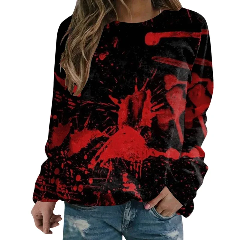 Terror Blood Graphic Sweatshirts Halloween Party Design Female Clothes I'm Fine Bloody Women Sweater Horror Ladies Y2k Pullovers