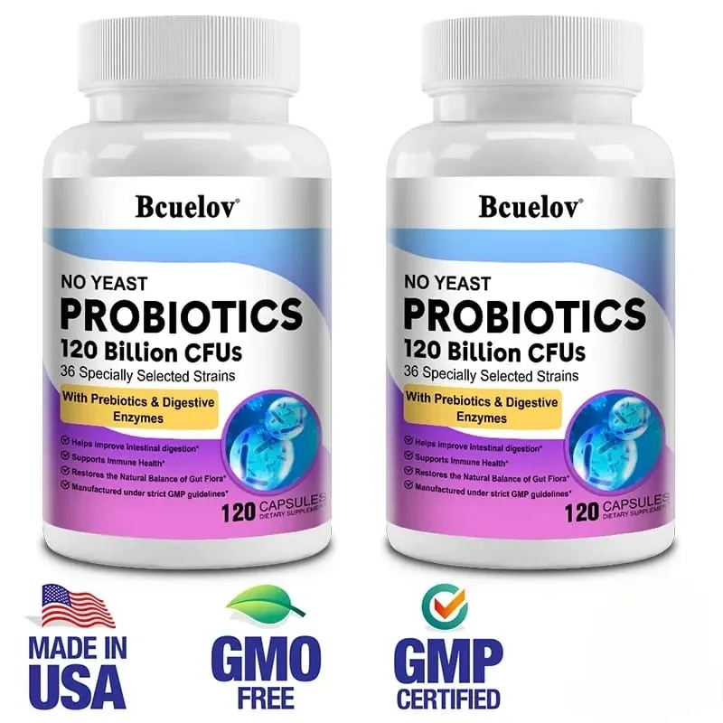 Probiotics 120 Billion CFU 36 Strains Contains Prebiotics and Digestive Enzymes for Digestion and Immune Support Vegan Non-GMO