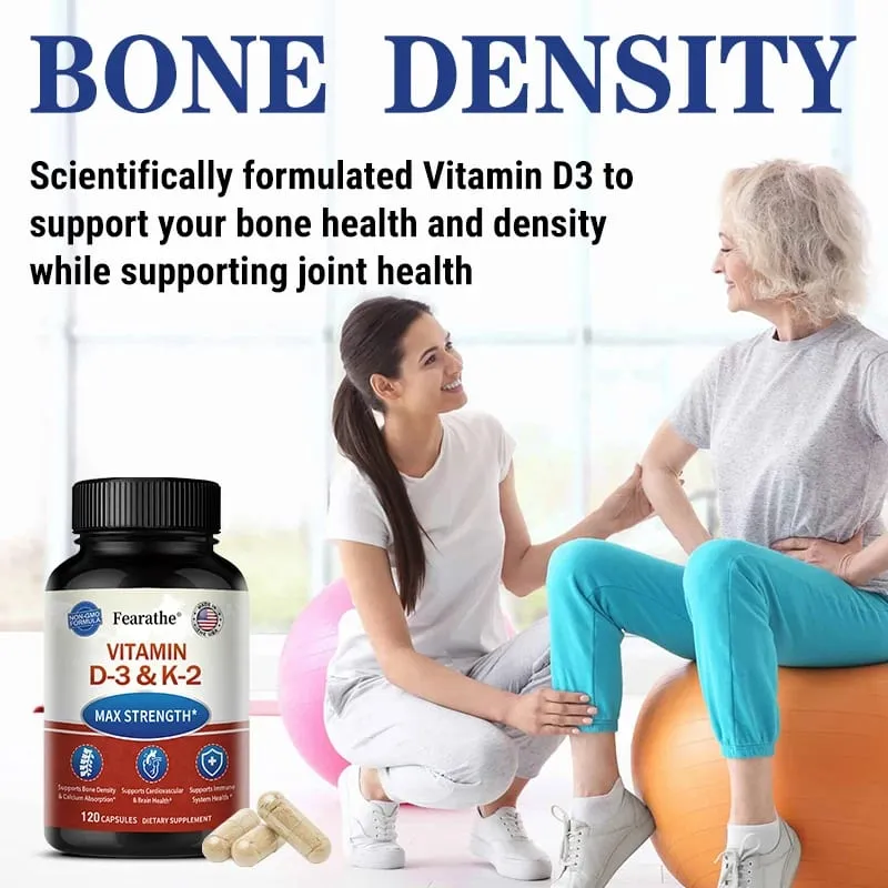 Vitamin D3 & K2 MK-7 Capsules Support Bone Teeth Joint Cardiovascular & Immune System Health Boost Calcium Absorption