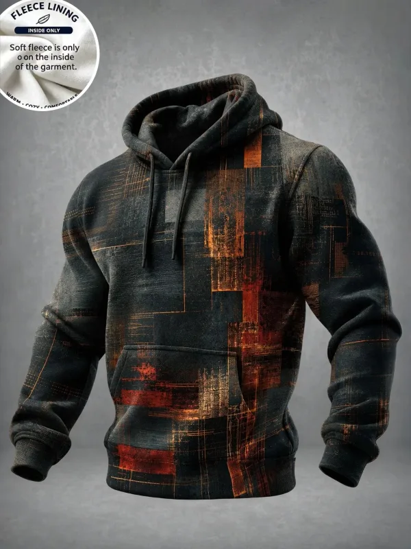 3D Printed Fleece Hoodie Vintage Rust Texture Block Pullover Long Sleeve Kangaroo Pocket Street Casual Sweatshirt