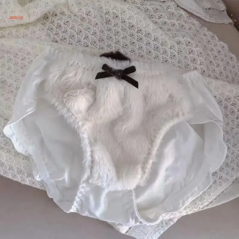 Lingerie invernale da donna con motivo panda a cartoni animati, reggiseno e mutandine in peluche peloso, biancheria intima per cosplay di anime giapponesi, scolaretta