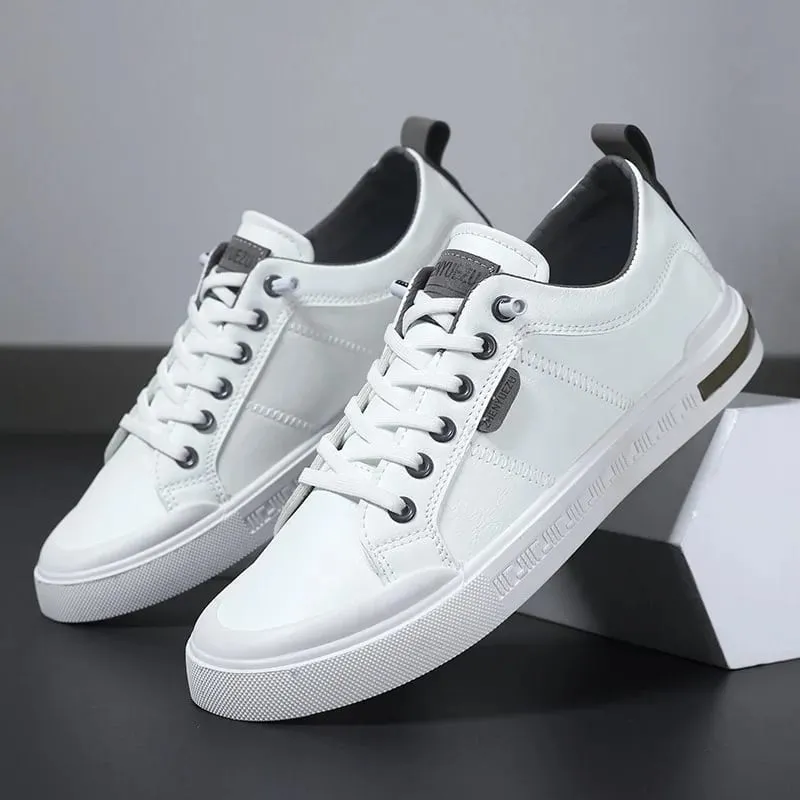 New Men's Low-Top Leather Sneakers Soft Durable White Casual Shoes Trendy Versatile Skate-Inspired Footwear Custom Casual Shoes