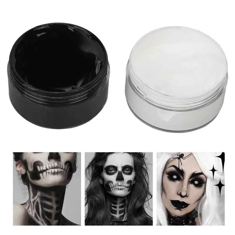 Halloween Face Paint Kit Cosplay Face Body Paint Highly Pigmented Black and White Easy to Paint with Brush for Theme Parties