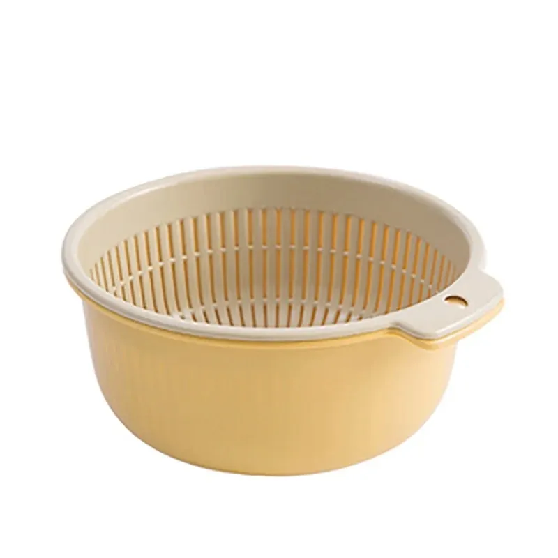 Kitchen Fruit Tray Removable Double Layer Fruit And Vegetable Basin Draining Basket Creative Household Rotating Washing Basket