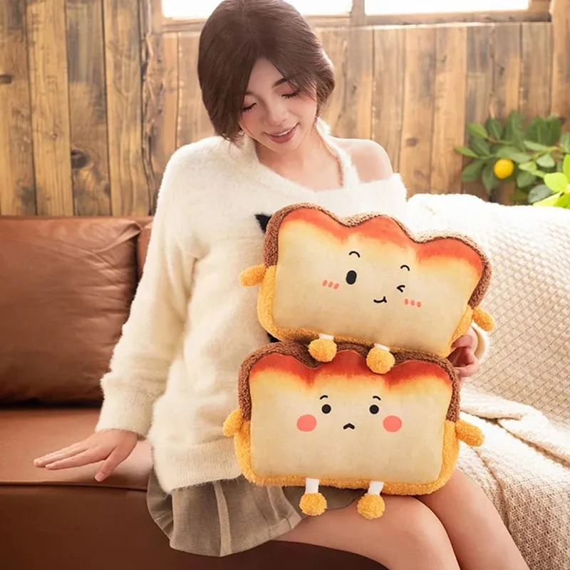 35x25cm Toast Bread Pillow Hands Warmer Winter Warm Plushie Emotion Face Human Figured Soft Cushion Decor Friend Gift