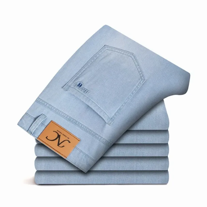 2026 Spring Summer New Men's Thin Light Blue Jeans Business Casual Stretch Pants Denim Trousers Male Brand Clothing