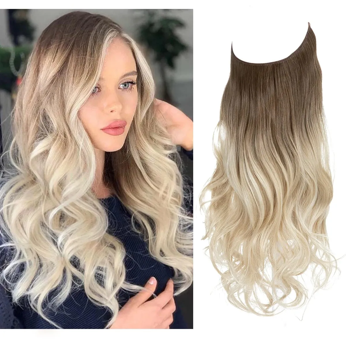 Premium Synthetic Invisible Wire With Clips Natural Hair Extension False Long Wavy Daily Use Clip In Hair Piece For Women