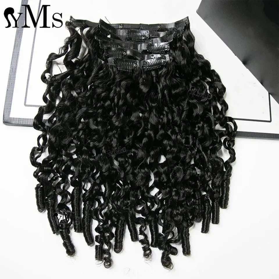 Water Burmese Curly Invisible Seamless Clip Ins Hair Extension YMS 3C4A Burmese Curly Invisible Clip In Full Head Wholesale