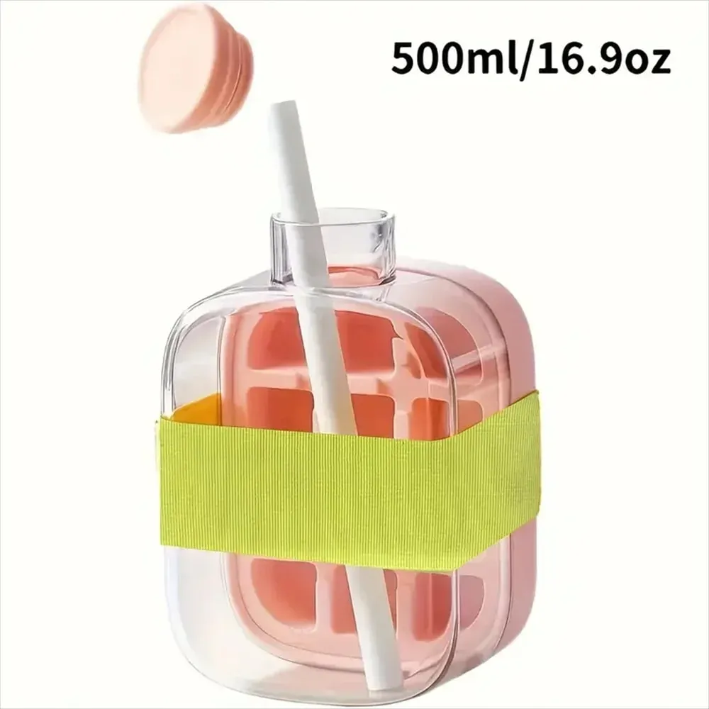 Ice Cube Bottle with Straw 2 In 1 Touch-Free Push-Type Ice Cube Making Bottle Easy Release Water Bottle Ice Mold — image 12
