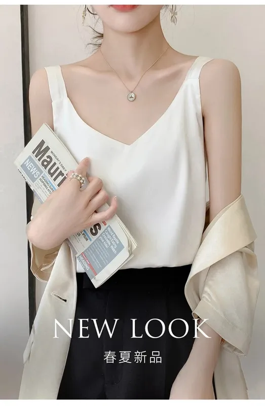 Silk Camisole Ladies Summer Suit Inside V-Neck Satin Bottoming Vest 2025 Thin Loose Sleeveless Sling Silk Tops Small Shirt Trend — image 8