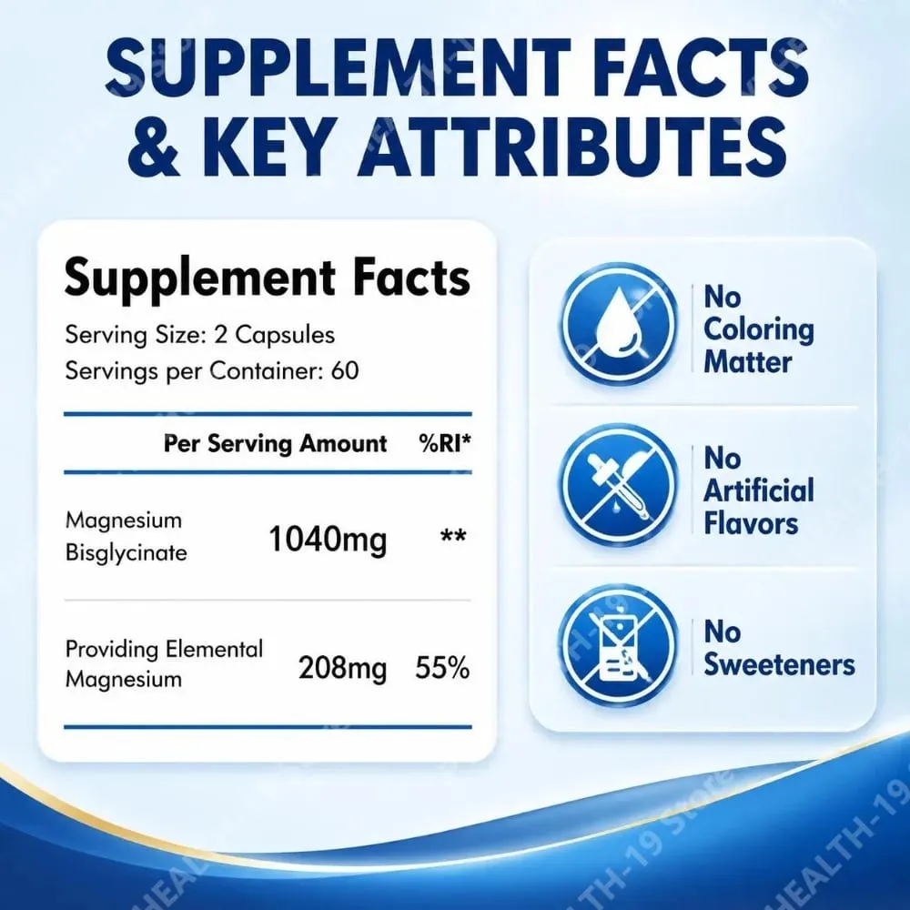 Cápsulas de glicinato de magnésio com 208mg de bisglicinato elementar para suporte ósseo, muscular e nervoso saudável, adultos 120 cápsulas — image 4
