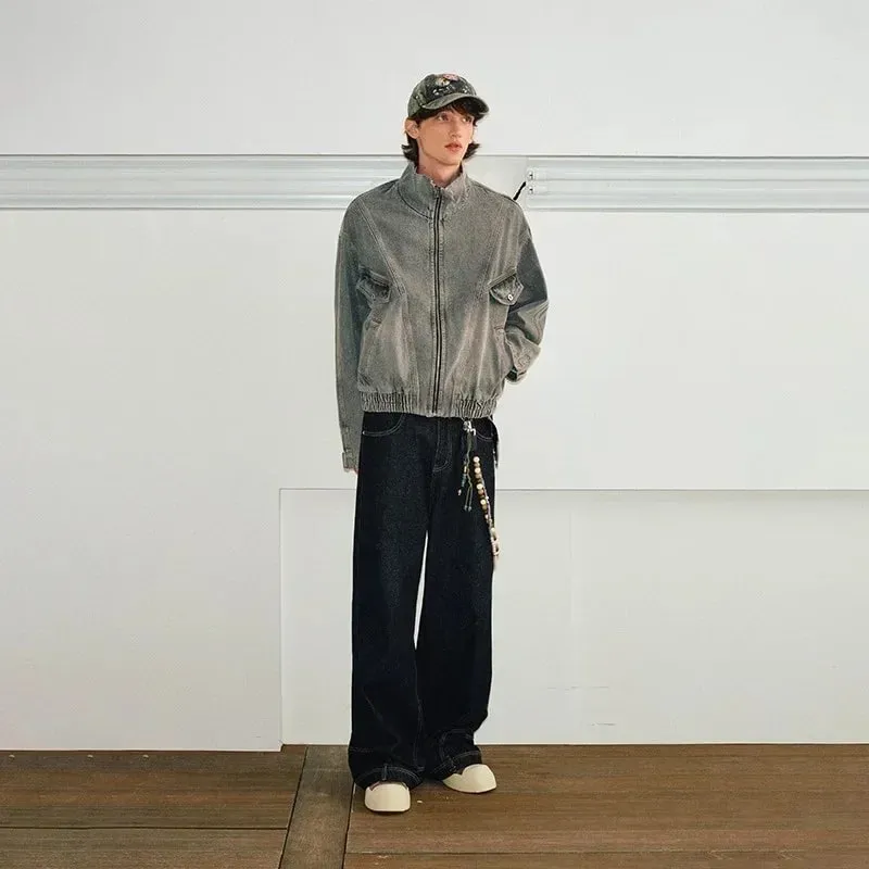Autumn Men's High Street Fashion Baggy Jeans Reverse Pocket Design Straight Wide Leg Denim Trousers Solid Color Y2K Vintage Jean