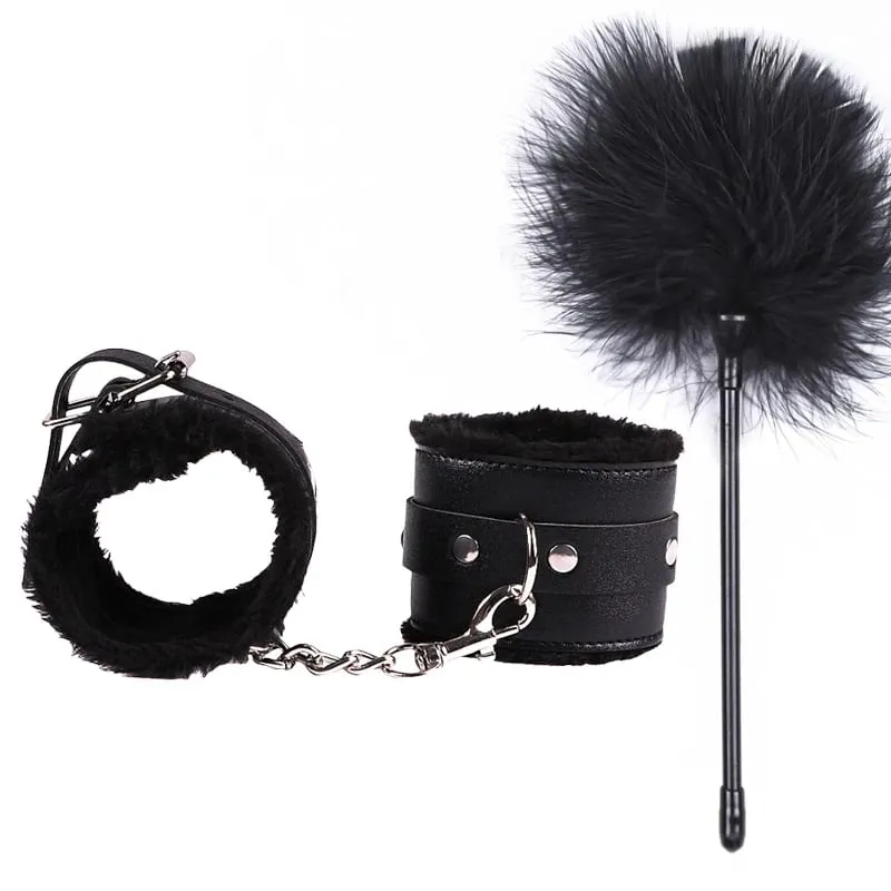 Mga Sex Toys Para sa Babae Bdsm Set Sexy Leather Plush Sex Toys Bondage Kit Mga Posas Feather Blindfold Fetish Flirt Goods Para sa Matanda