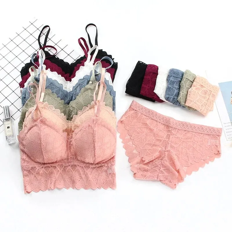 Women's Bra Set Sexy Beauty Back Tops Lace Push-up Bras and Panty Sets Wire Free Lingerie Solid Padded Intimates Underwear — image 2