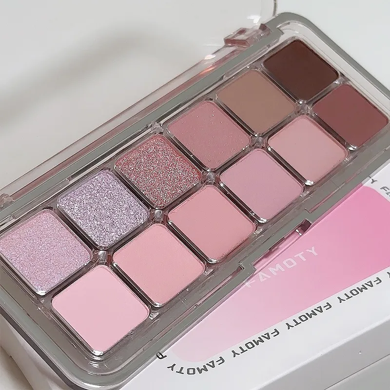 12-Color Low Saturation Matte Eyeshadow Palette Tea Apricot Earth Tones Long Lasting Pearlescent Matte Eye Makeup for Daily Use