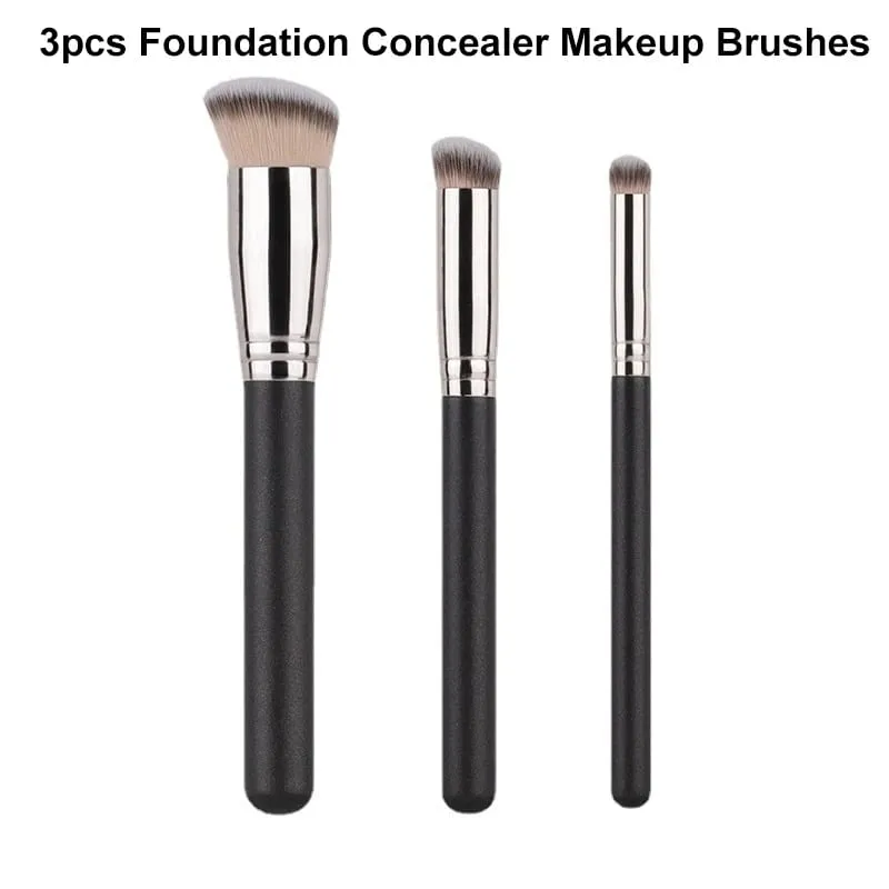3pcs Beveled Foundation Concealer Makeup Brushes Seamless Cover Synthetic Dark Circle Liquid Cream Cosmetics Contour Brush Tool