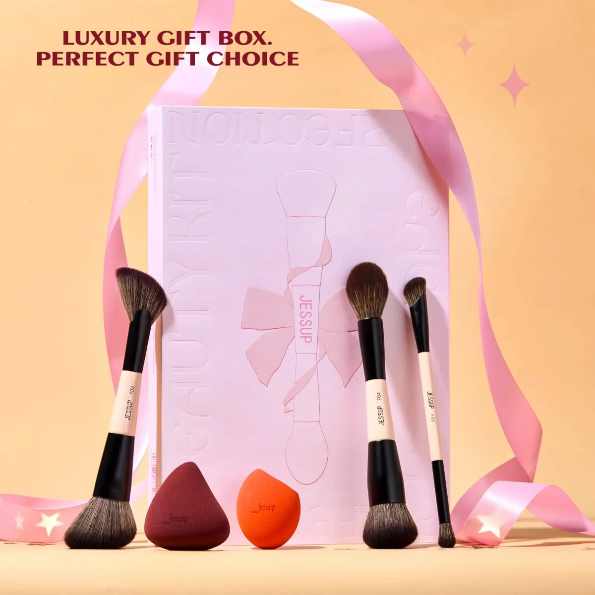 Jessup Makeup Brushes Set with Makeup Sponge 3/7pcs Double Sided Makeup Brush Foundation Blush Eyeshadow with Gift Box