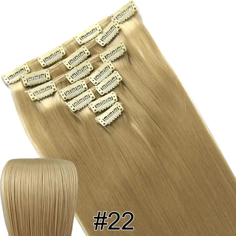 Synthetic Hair Fiber Heat Resistant130gr Straight clip in Hair Extensions 7006