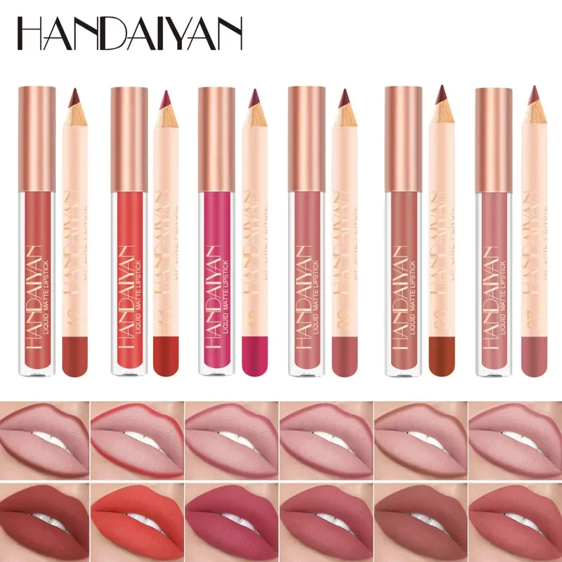 Ensemble de rouge à lèvres 2 en 1 pour femmes, avec crayon à lèvres, imperméable, longue durée, maquillage coréen, finition mate, Kit de cosmétiques, livraison gratuite — image 5