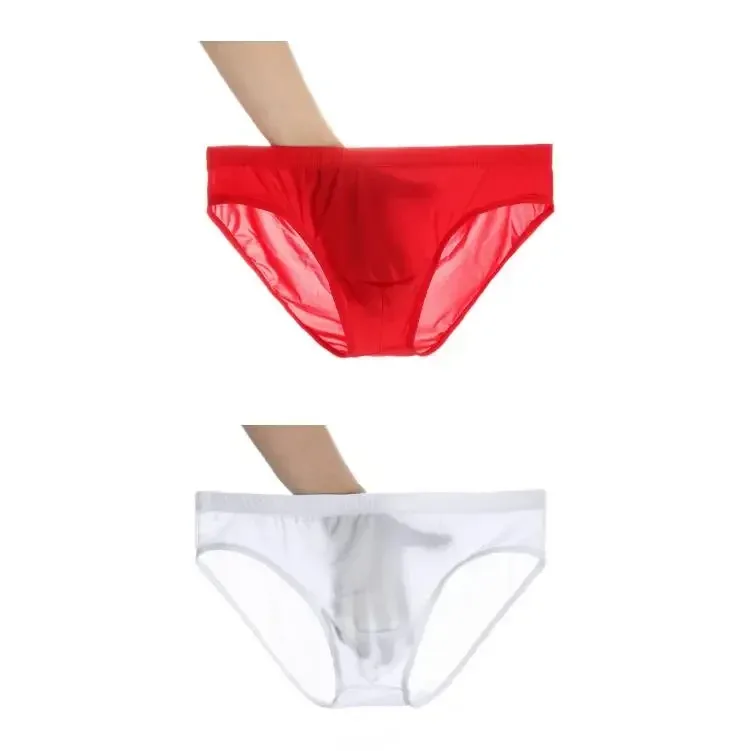 2 pçs ultra fino cuecas de seda gelo masculino plus size M-4XL cor sólida juventude translúcido cintura baixa respirável sexy calcinha masculina