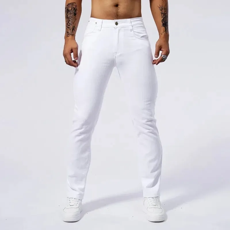 Men's White Casual Jeans New Denim Pants Comfortable Fashion Stretch Slim Fit Straight Trousers Male Clothing Streetwear