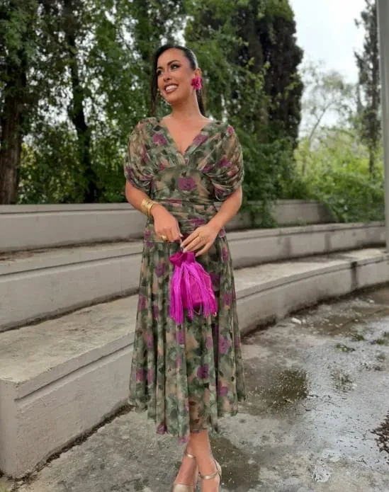 Kvinder Solid Dyb V-hals Mesh Lang Kjole Elegant Puff Kortærmet Rynket Talje Høj Vestidos 2026 Summer Lady Casual Street Robe