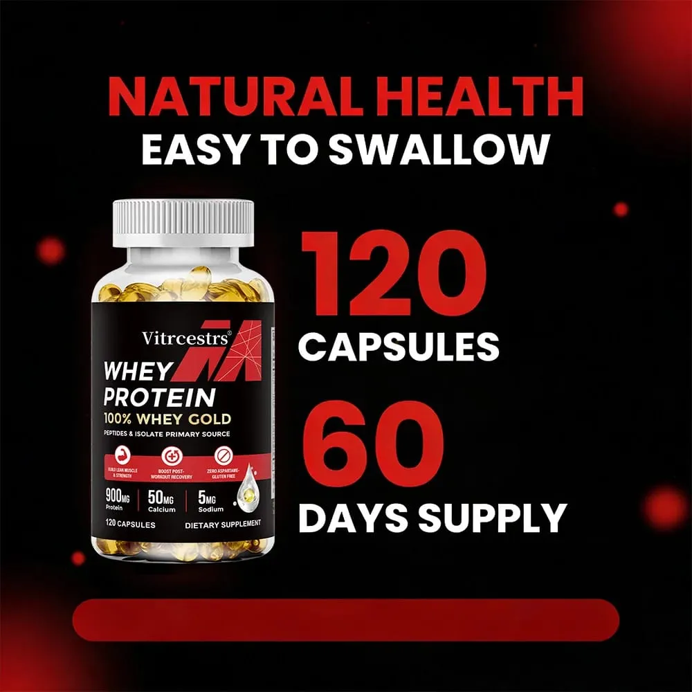 Whey Protein Concentrate Capsules - 900mg Protein Post-Workout Recovery Muscle Health & Immunity Boost Gluten-Free Non-GMO