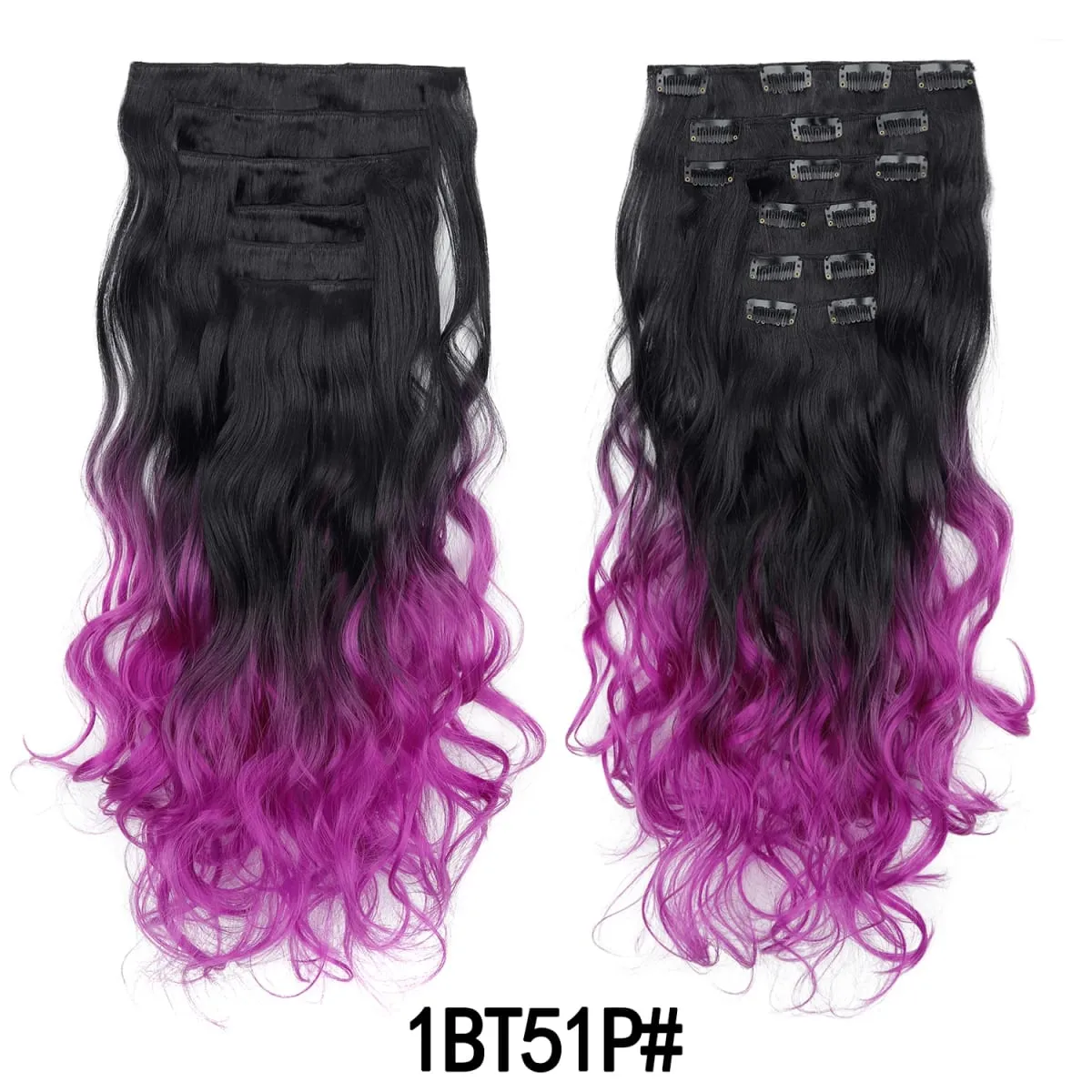 คลิปในส่วนขยายของผม 6PCS Hairpiece 20 นิ้วยาวหยักสังเคราะห์หนา Double Weft ผมสำหรับผู้หญิงสีไล่ระดับสีทุกวันใช้