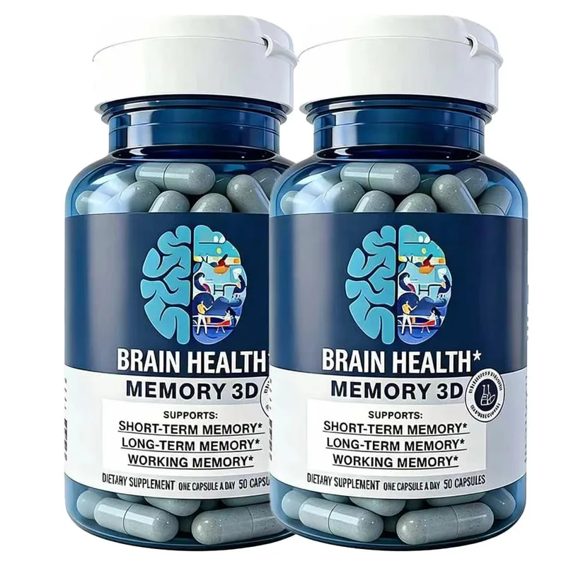 Memory 3D Brain Supplements for Memory and Focus Vitamin B12 & B6 Folic Acid 50 Count Capsules