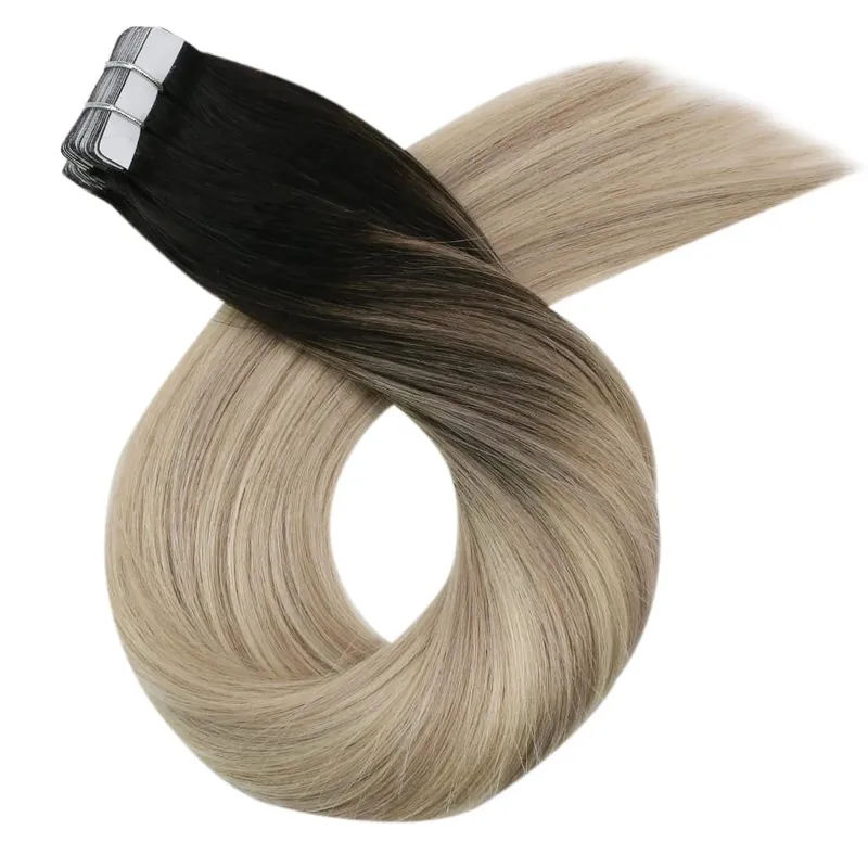 Moresoo Tape in Hair Extensions Brazilian Human Hair Real Natural Balayage Blonde Ombre Hair Straight Machine Remy Hair Tape Ins