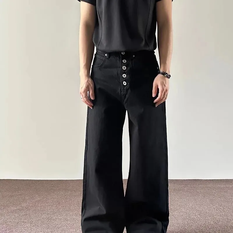 Men's Jeans Black Baggy Denim Pants American Style Rivet Five Button Pocket Loose Fit Streetwear Man Pants