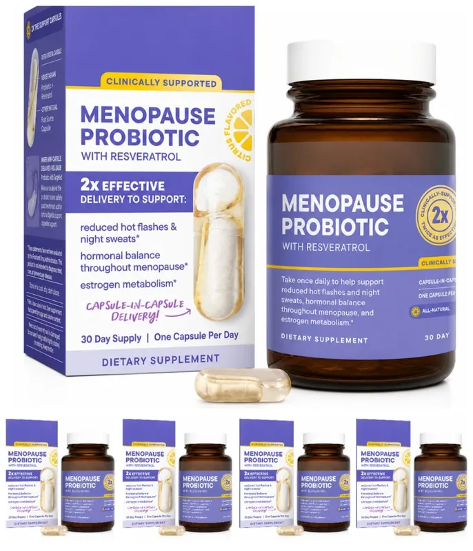 Menopause Probiotics for Women Hormonal Balance Hot Flashes Night Sweats Gut Health Resveratrol & Omega 30 Capsules