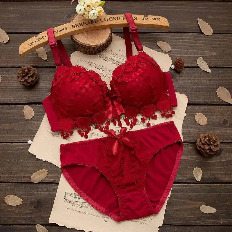 Underwire Women Lingerie Set Tassel Lace Push‑Up Bra With Removable Pads Bow Soft Multi‑Color Comfort Ladies Intimate Underwear