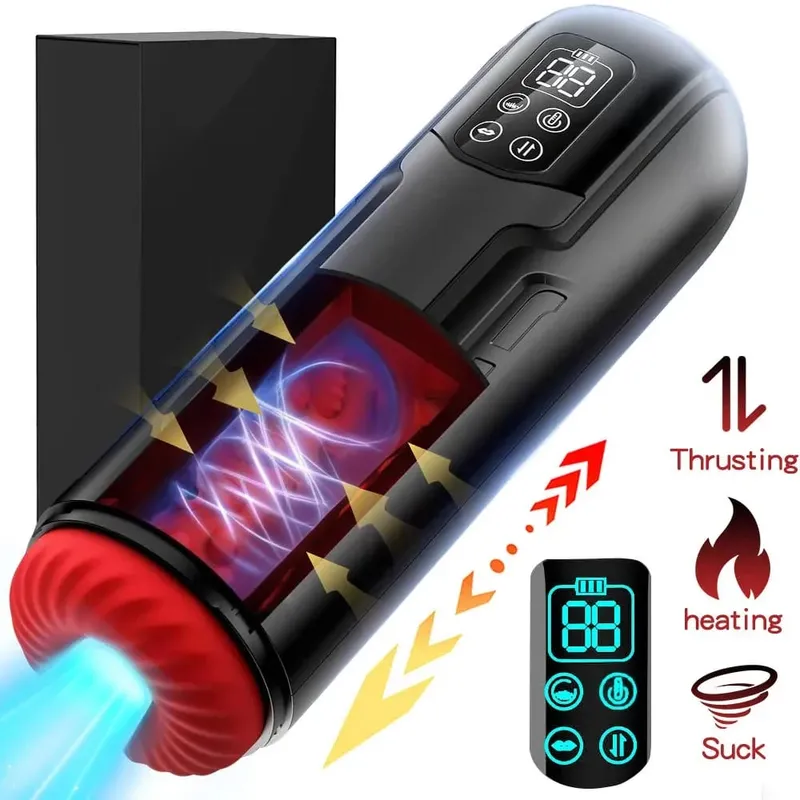 Male Masturbator Penis Pump with 9 Sucking Thrusting Heating Modes Stroker Blowiob Machine LCD Display Adult Sex Toy for Men