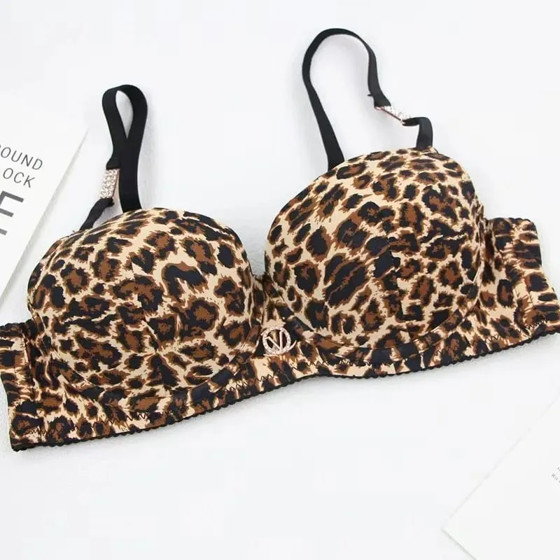 New 2025 Leopard Print Upper Thin Lower Thick Bra Set Sexy Push-Up Bra Set