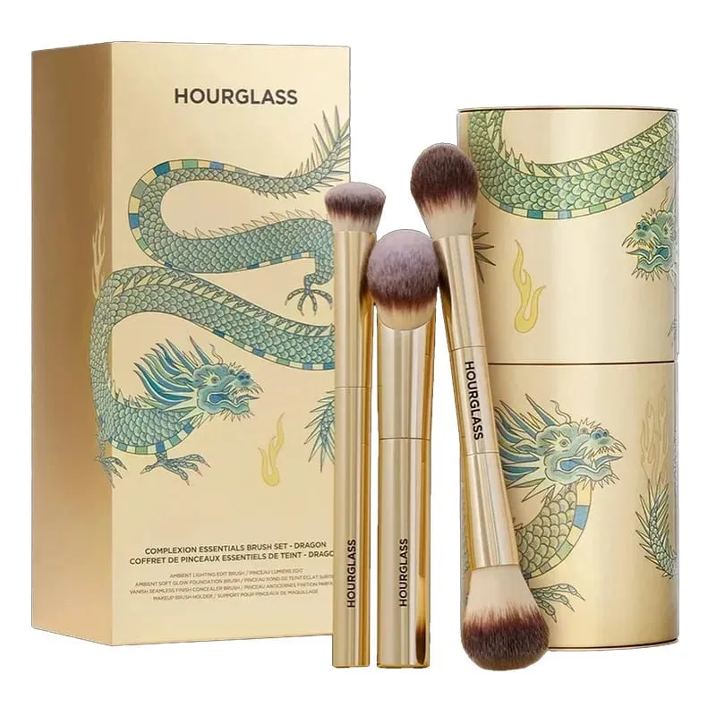 3pcs/set Hourglass Makeup brushes Powder Foundation Blush Concealer Make up brush with Dragon cosmetic bucket Storage box