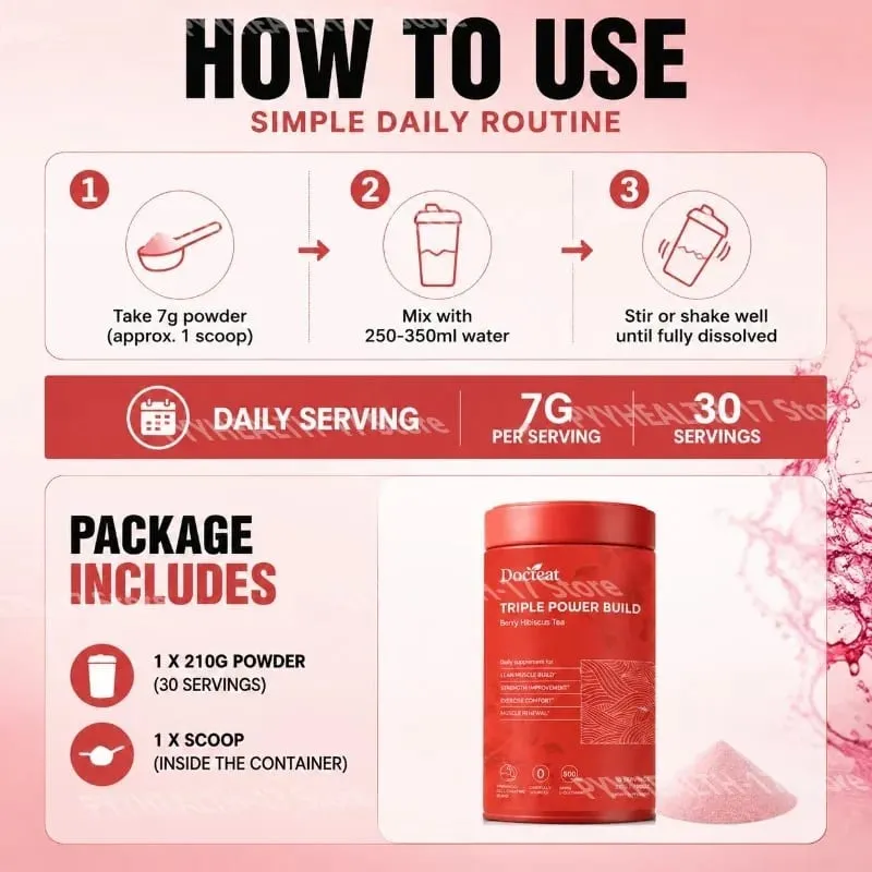 Docteat Triple Power Build Creatine Powder with Creatine HCL Creatine Monohydrate Electrolyte Hydration Blend 30 porcí