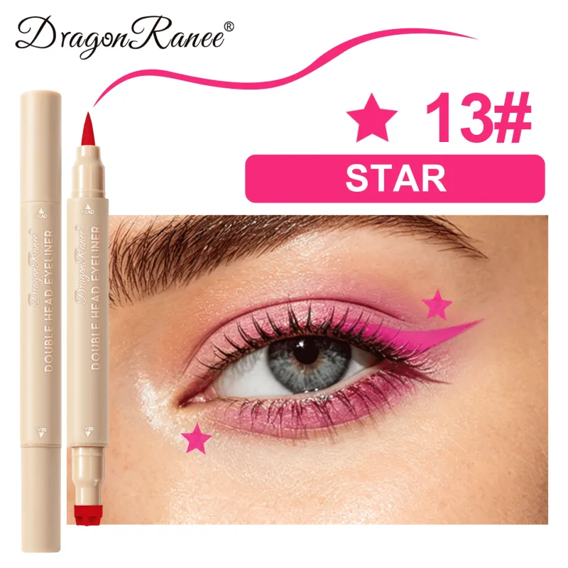 Double Head Stamp Liquid Eyeliner Smudge-Proof Quick Drying Waterproof 2 in1 Colorful Love Star Butterfly Eye Line Pencil Makeup