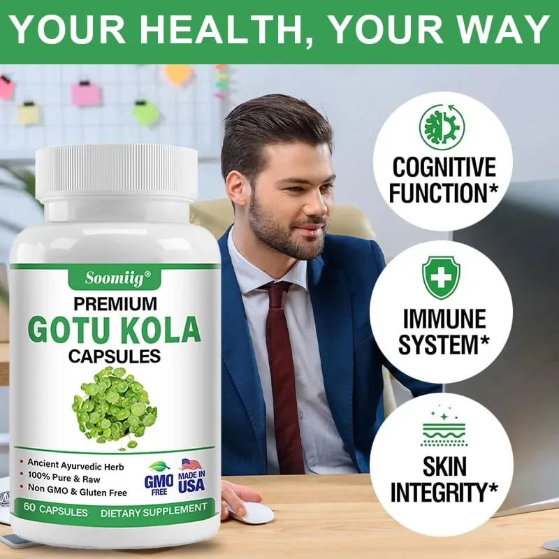 Gotu Kola Capsules 1300mg - Ginkgo Biloba Brain Health Memory & Focus Calm Nerves Skin & Circulation Support Non-GMO