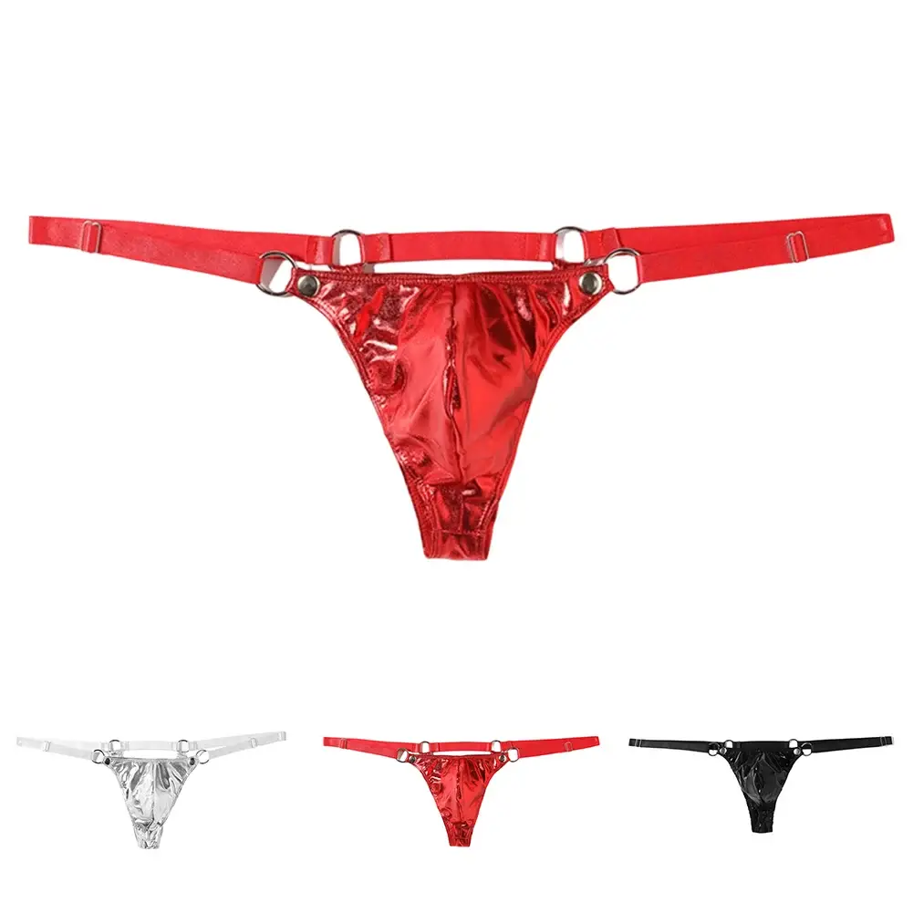 1pc masculino couro de patente g-string sexy tanga v-back baixo anel ascensão t-back bulge bolsa lingerie roupa interior gay sissy quente clubwear
