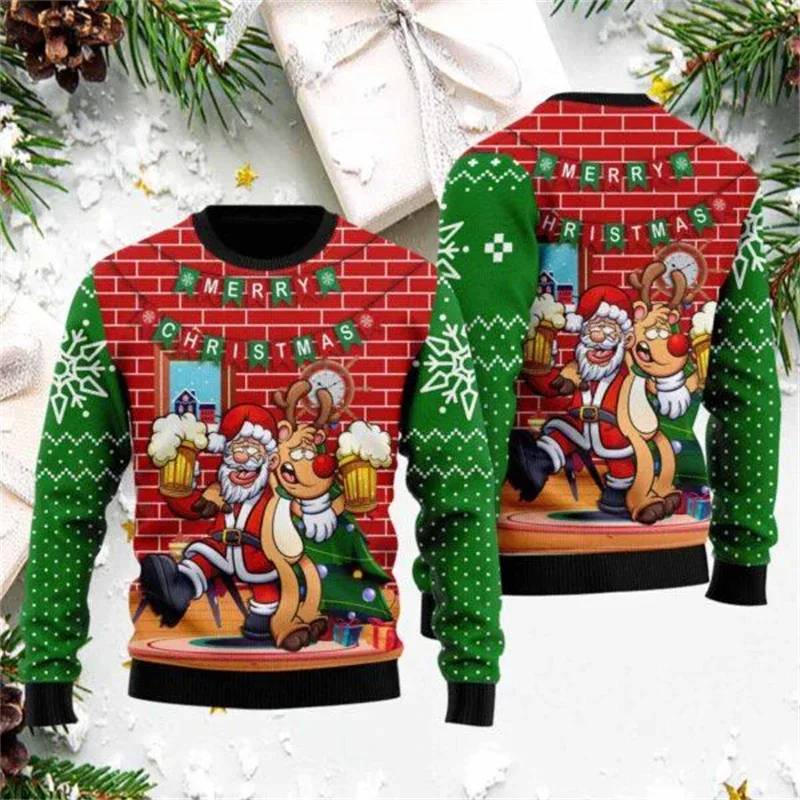 Fashion Santa Claus Graphic Ugly Christmas Sweatshirt For Men Casual Autumn Winter 3D Printed Sweater Loose Breathable Pullovers