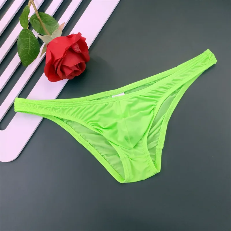 Slip en soie glacée pour hommes, 5 pièces, sous-vêtements avec poche en U, taille basse, sous-vêtements transparents Ultra fins, culottes Sexy grande taille pour hommes, nouvelle collection