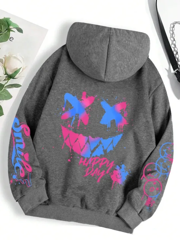 New Autumn Men's Personalized Smiling Face Print Comfortable Breathable Hooded Sweatshirt Outdoor Street Fashion Hooded Sweatshi — image 14