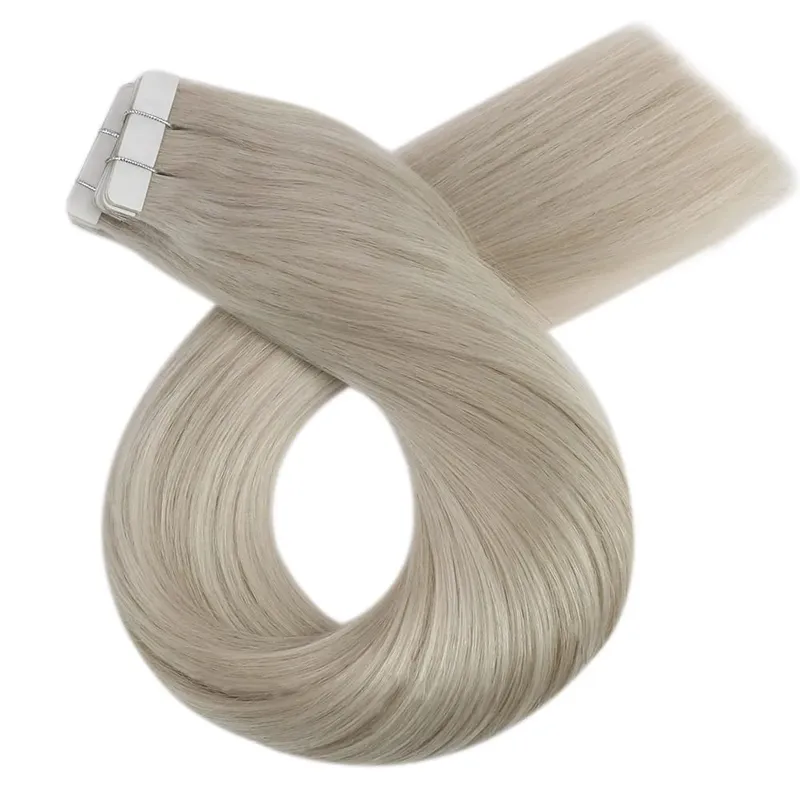 Moresoo Tape in Hair Extensions Brazilian Human Hair Real Natural Balayage Blonde Ombre Hair Straight Machine Remy Hair Tape Ins
