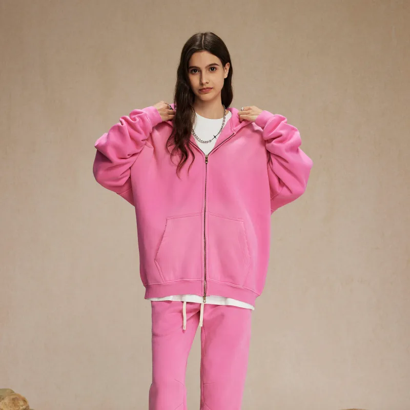 Zip Up hoodies herr Tie Dye Washed Double Oversize Cardigan Sweatshirt Lös Plush Plysch Gradient Man Huvtröjor Vinter