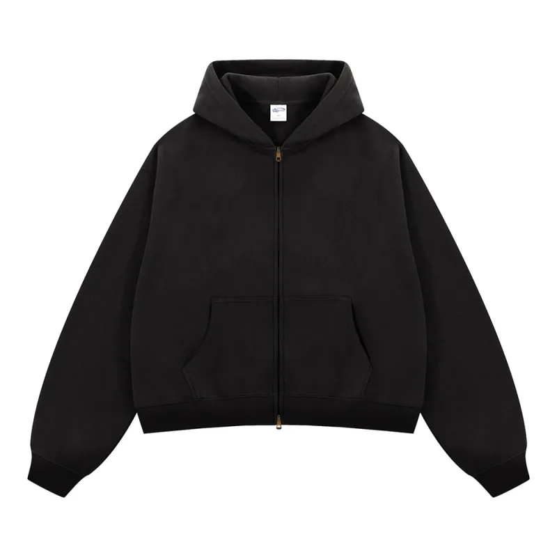 Trendy 2025 Winter Man Solid Fleece Boxy Hoodies Unisex 350gsm Dubbele Hoofd Rits Hoody Jas HY1122