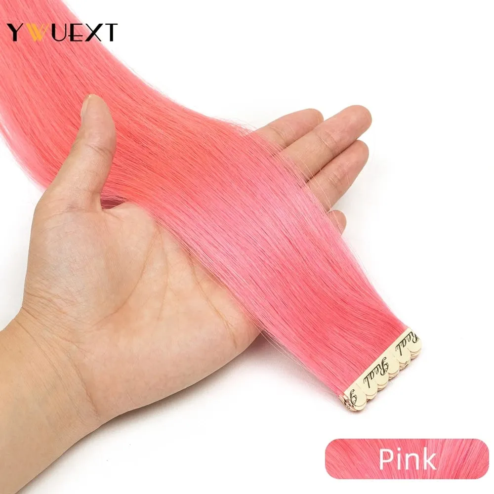 Highlight Red Human Hair Tape In Extensions 12" 16" 20" 24“ Natural Straight Machine Remy Tape In Hair On Glue Adhesive